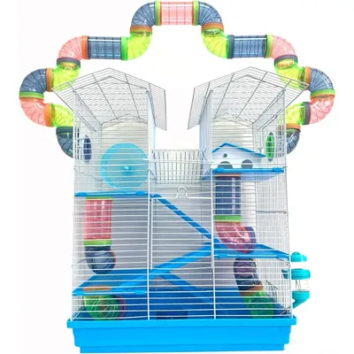 5-Floors Large Twin Tower Syrian Hamster Rodent Gerbil Mice Rat Home Cage with Crossover Tube Tunnel
