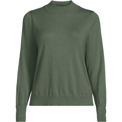 Button Cuff Polo Neck Jumper, Women, size: 16-18, regular, Green, Polyester/Nylon/Viscose, by Lands' End