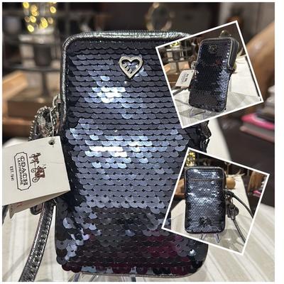 Coach Bags | Authentic Coach Poppy Sequin Universal Case Wristlet Iphone Case In Gray & Teal | Color: Gray/Silver | Size: 5”X 3.5”X 0.5”