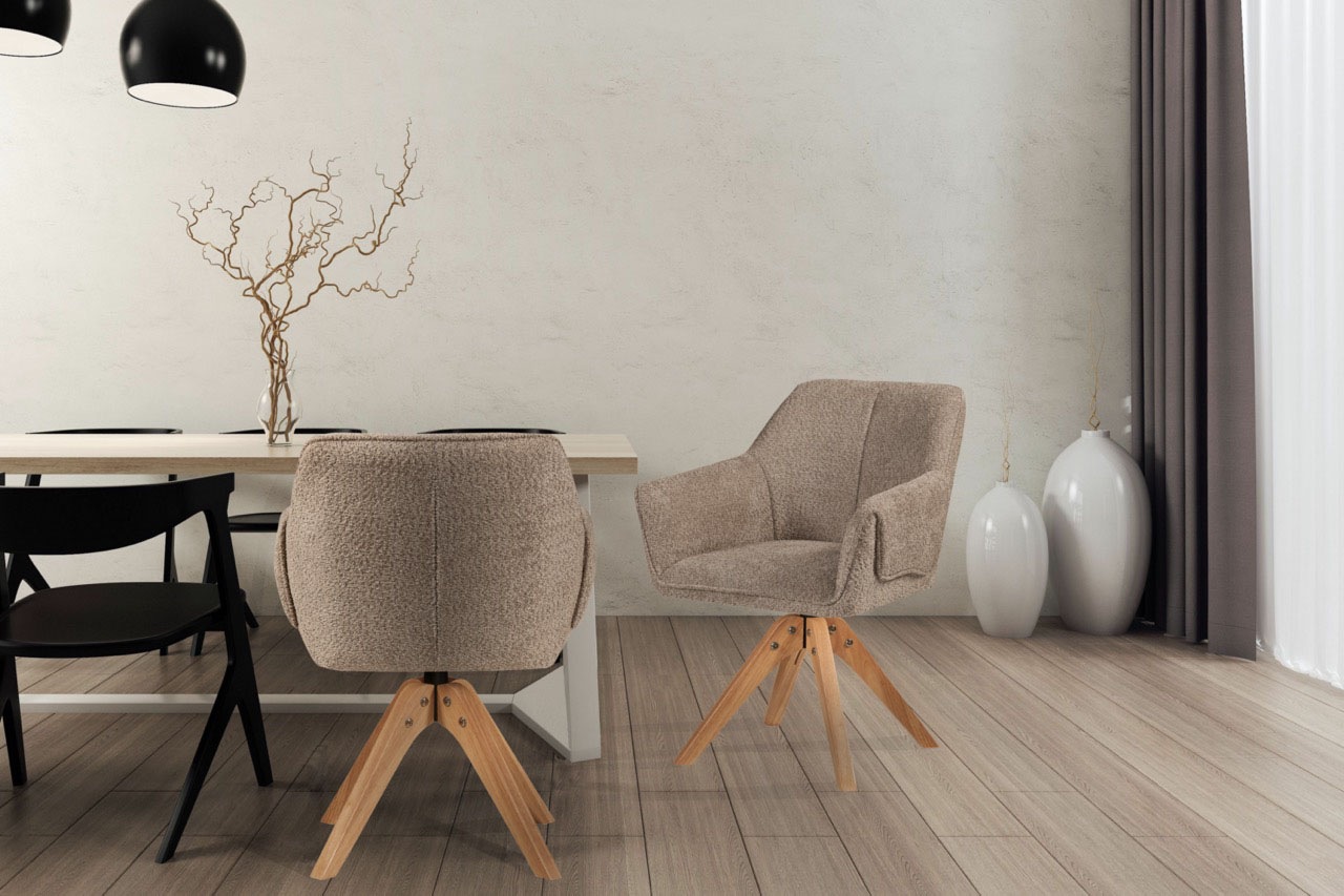 Polsterstuhl KAYOOM "Stuhl Dian 225, TOPSELLER bequem, formschönes Design", grau (taupe), B:64cm H:84cm T:63,5cm, Stoff aus Polyester-Bouclé, Schaumstoff, Sperrholz, 100% Eisen Beine: Gummibaumholz, Stühle, stabil & robust, hochwertige Verarbeitung,... Image