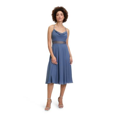 Cocktailkleid VERA MONT "Vera Mont Cocktailkleid mit Wasserfallausschnitt", Damen, Gr. 36, Normalgrößen, blau (blau stone), Chiffon, Obermaterial: 100% Polyester recycelt., festlich, tailliert kurz, Wasserfallausschnitt, ohne Ärmel, Kleider, Stickerei Image