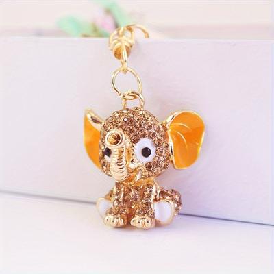 TEMU Sparkling Rhinestone-encrusted Elephant Keychain - Cute Cartoon Golden, Blue, Or Pink With Tassel Accent For Women's Bags & Car Keys - Ideal Birthday Gift, Elephant Decor Image