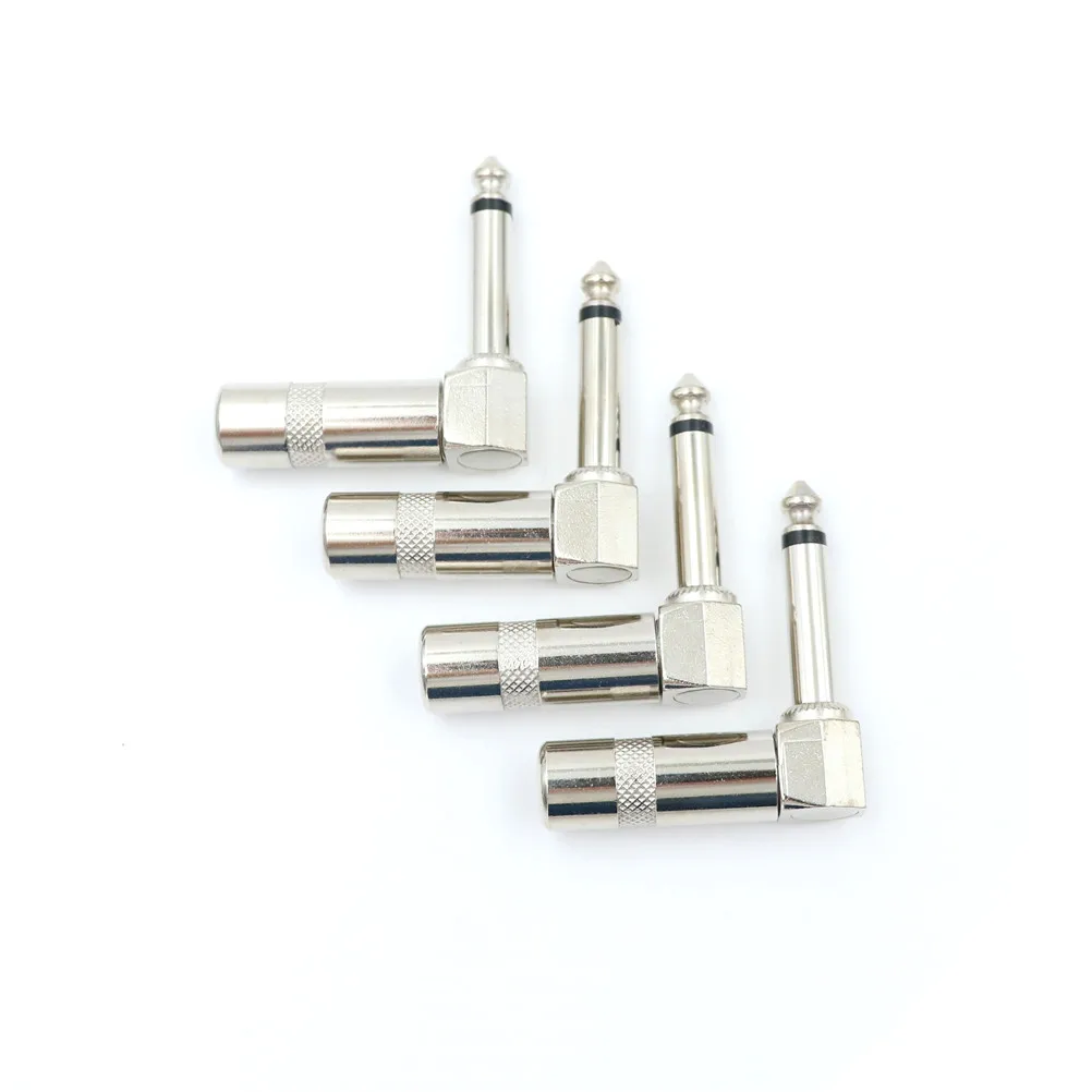 4 stücke 6,35 Zoll mm L-förmige Buchse rechtwinkliger männlicher Mono-Stecker für Gitarren-Audio Image