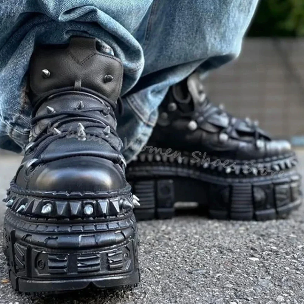 Nieten Gothic Sneaker Dicken Boden Plattform Punk Rock Dunklen Stil Lace-Up Mode Sexy Frauen Schuhe Runde Kappe Echtes leder Neue