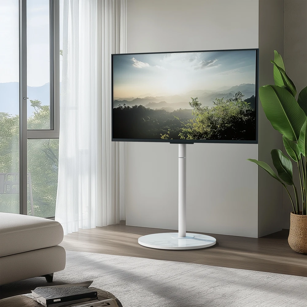 Höhenverstellbare TV-Halterung, Boden-TV-Ständer für 40-75-Zoll-Fernseher mit gesinterter Steinsockel und Rädern