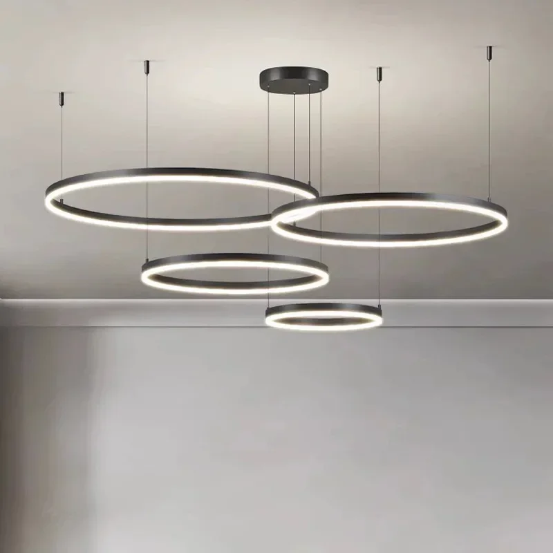 Moderne Gold Schwarz Rahmen Ringe Decke Kronleuchter für Wohnzimmer Esszimmer Led Kronleuchter Hängen Lampe Zimmer Dekor Image