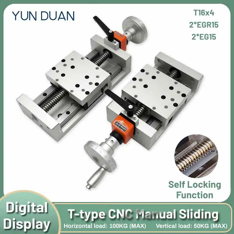 T-förmiger manueller Schiebetisch mit digitaler Anzeige, selbstsperrende Linearschiene, Z-Achsen-Linearantrieb, 100 mm breit, 100 kg Tragkraft Image