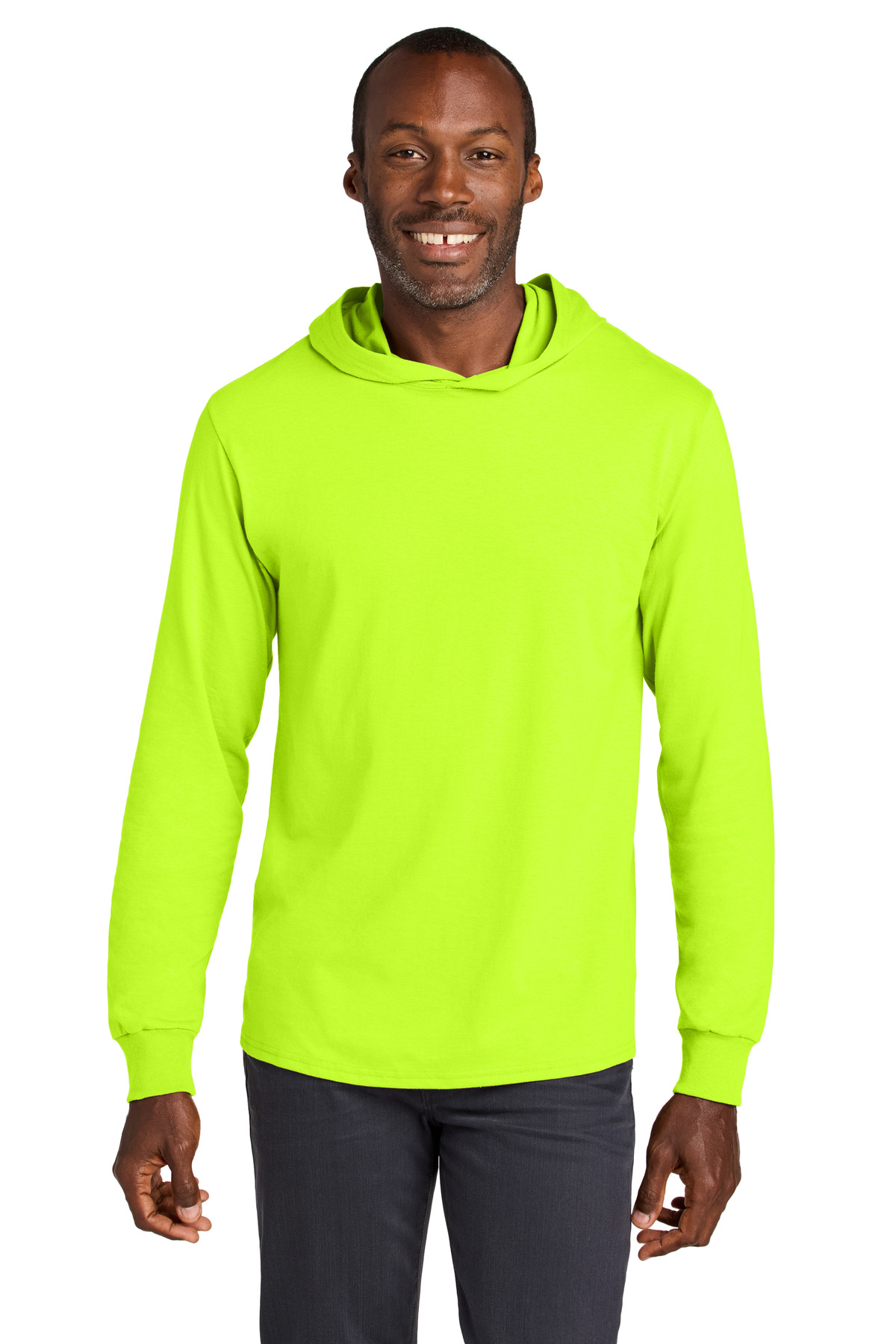 Jerzees 363LH Classics Cotton Long Sleeve Hooded T-Shirt in Safety Green size Medium