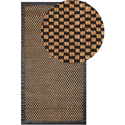 Beliani - Teppich Schwarz und Beige Jute Echtleder Baumwolle Rechteckig 80 x 150 cm Kurzflor Image