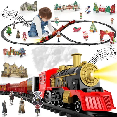 Train Set Toys for Kids, Christmas Train Sets Toys for Kids W/Smokes, Light & Sound Include 6 Car
