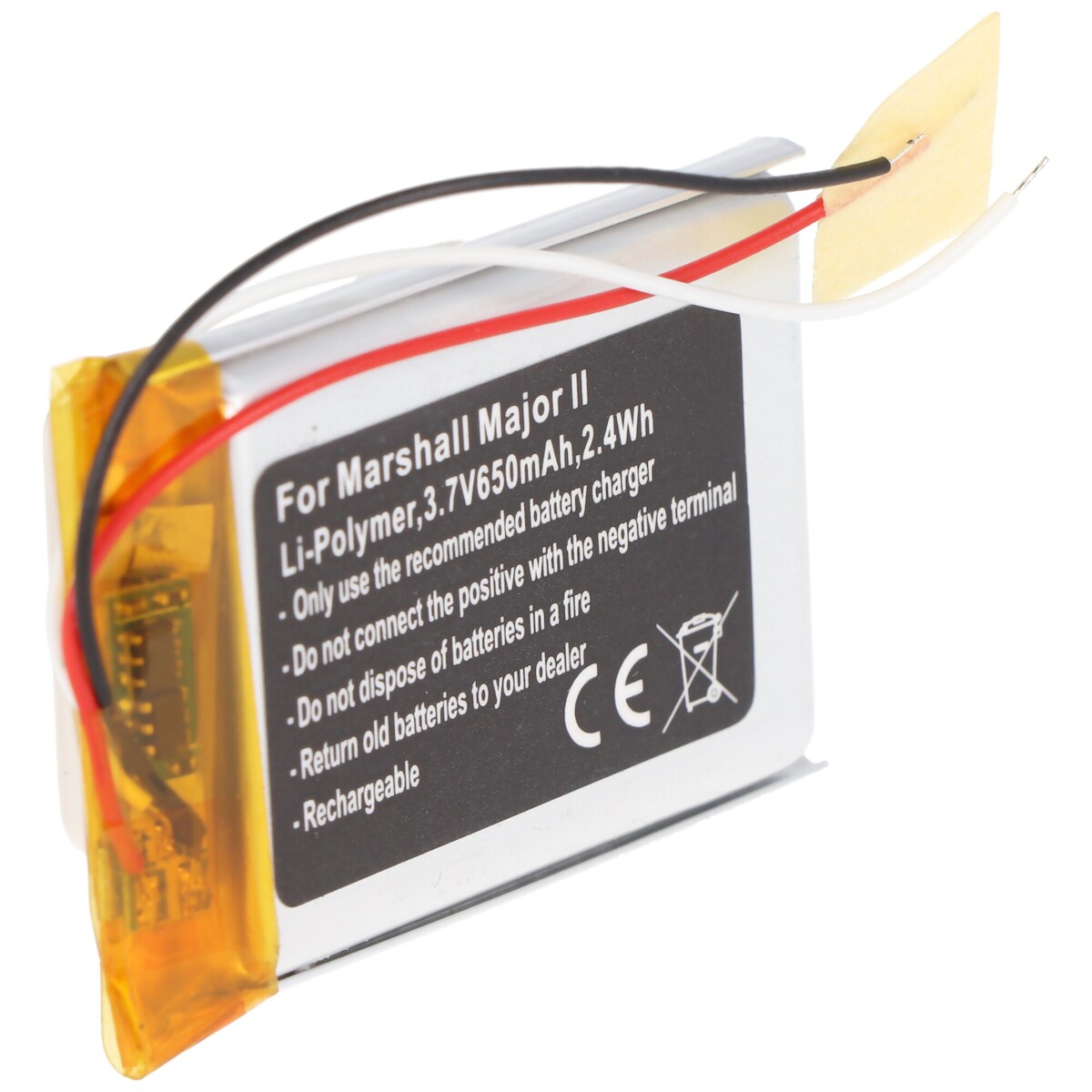 AccuCell Akku passend für Marshall Major II, Li-Polymer, 3,7V, 650mAh, 2,4Wh, built-in, ohne Werkzeug