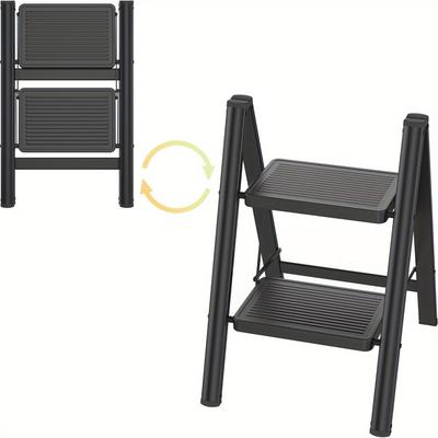 TEMU Metal Folding Steps With 2/3/ Stepladder With Anti-slip Pedal Folding Step Household Ladder Loadable Up To 250kg Foldable Climbing Aid Step For Warehouse Garden Home (with/withou Handle) Image