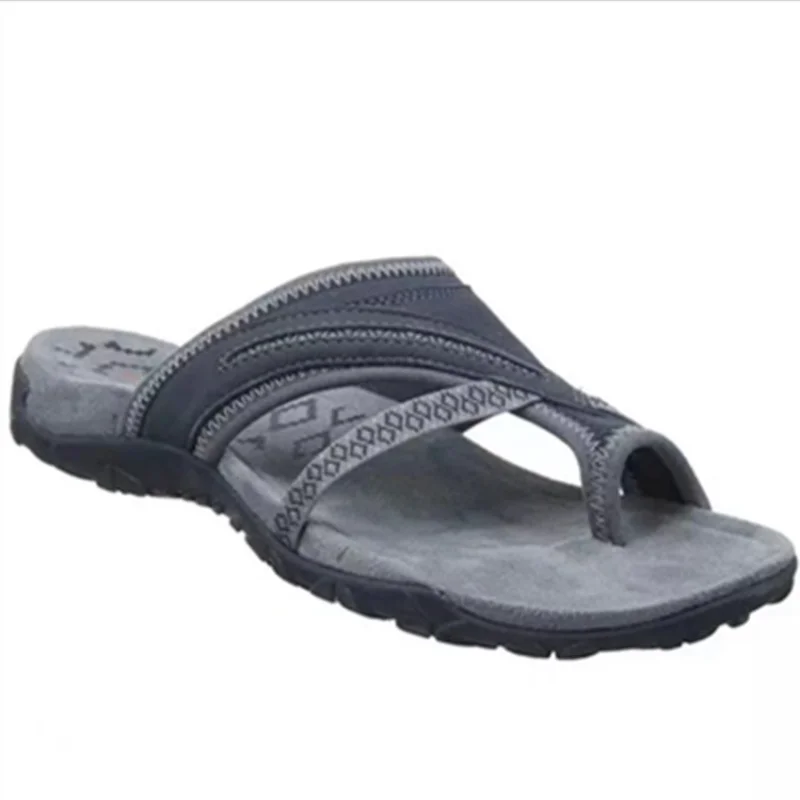 2024 Sommer Frauen im Freien bequeme flache Hausschuhe Farb block Strand Hausschuhe Frauen geschlossene Zehen flache Sandalen lässige Hausschuhe Image