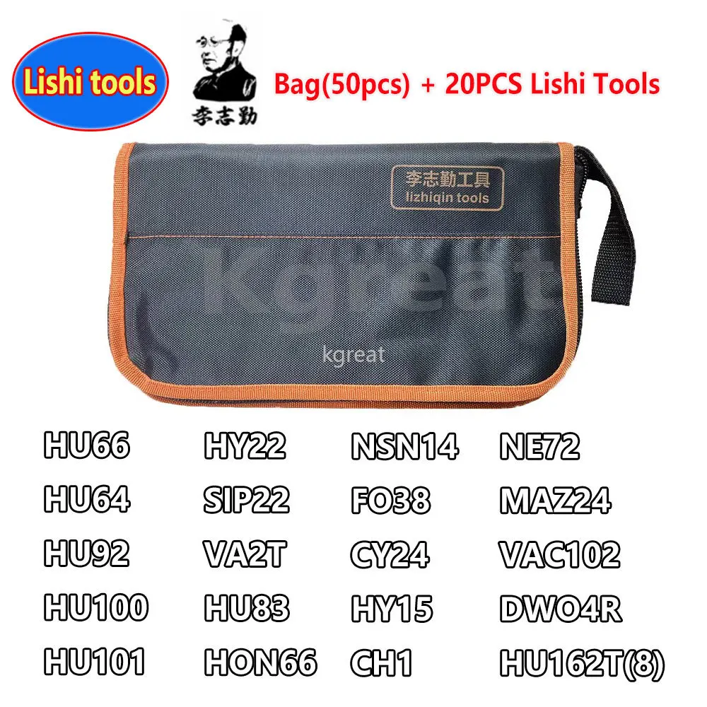 20 teile/satz Lishi 2 in 1 Werkzeuge mit 50 stücke Tasche HU64 HU66 HU92 HU100 HU101 HY22 SIP22 VA2T HU83 HON66 NSN14 FO38 CY24 HY15 CH1 DWO4R Image