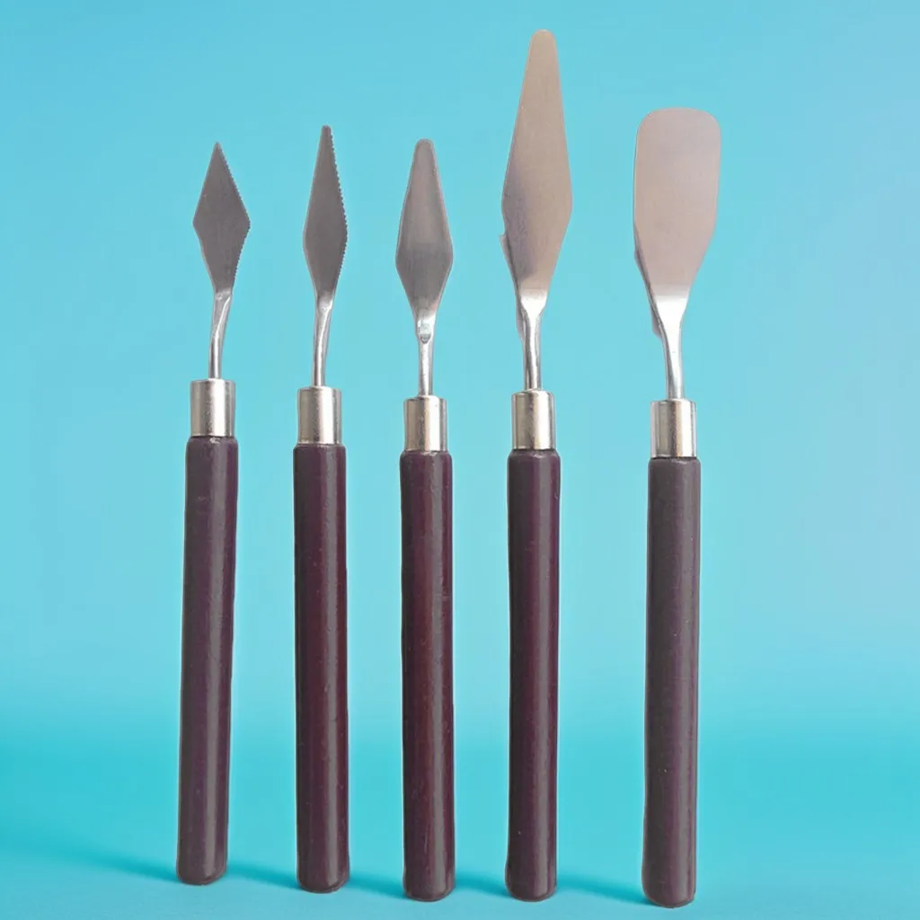 5 stücke Farbe Ölgemälde Spachtel Set Ton Schaber Holzgriff Palette Messer Set Kuchen Spachtel Kit Keramik Modellierung Werkzeuge Image