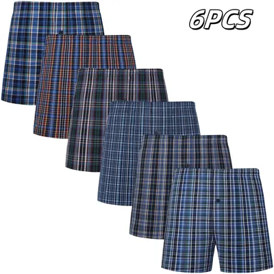 JupiterSecret 6-teilige Herren-Boxershorts, Frühling/Sommer, lässig, kariert, elastischer Bund und Knopfunterwäsche für Herren, zufällige Farben Image