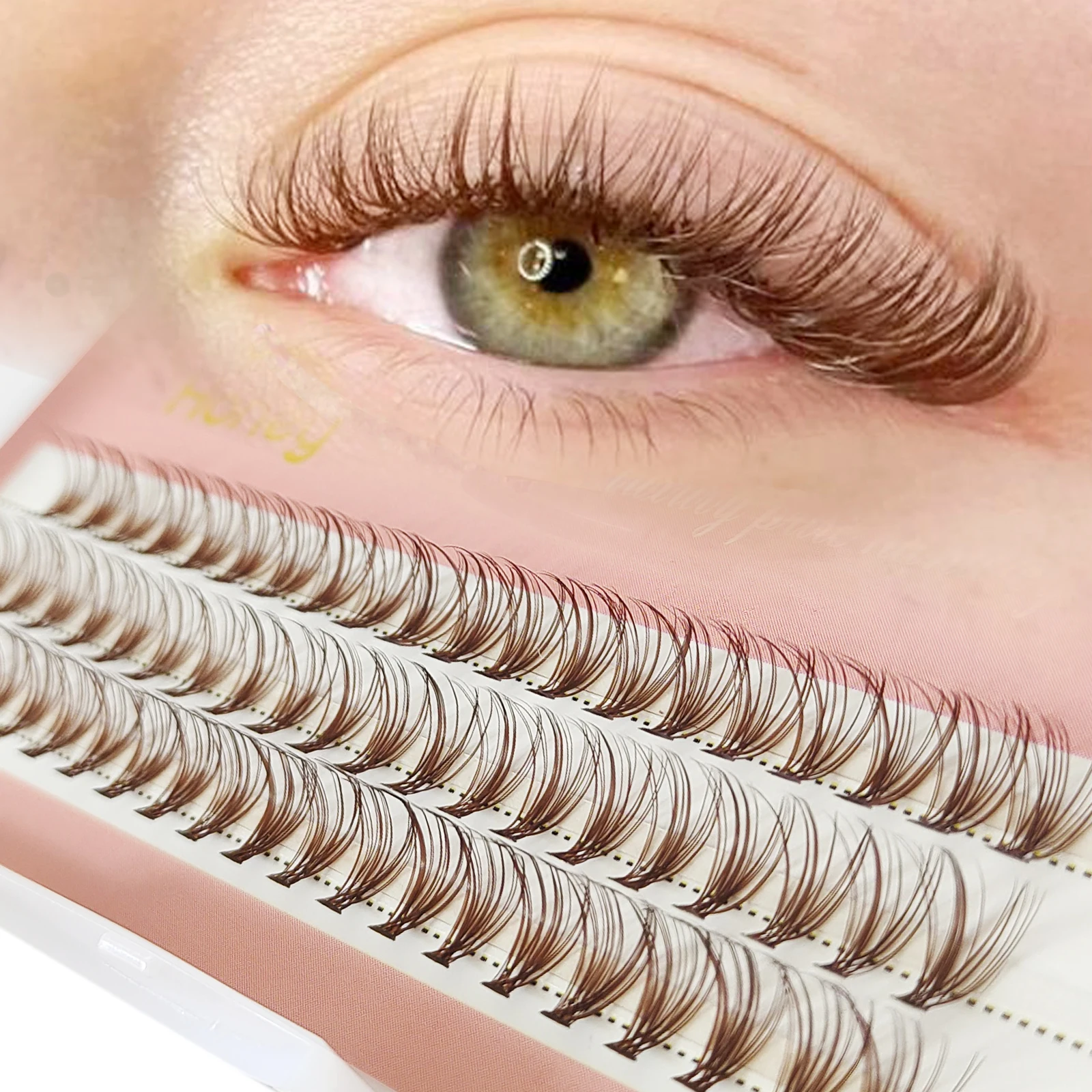 Honigwimpern 20P Braune Cluster-Wimpernverlängerungen DIY vorgefertigte Volumenfächer-Wimpern Image