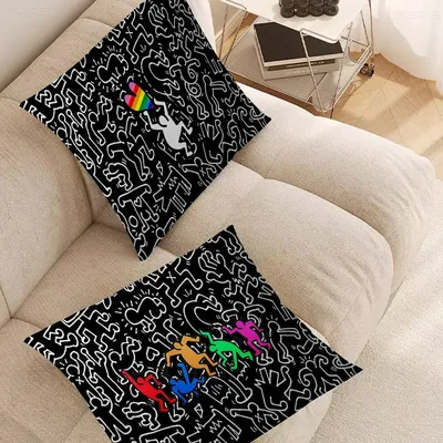 Keith-Haring-Works-Colorful-Print Kissenbezug Toon Geschenk Kissenbezug Schlafzimmer Zuhause Sofa Image