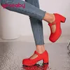 Girseaby weibliche Pumps runde Zehen klobige Absätze 5,5 cm Plattform Schnalle T-Riemen prägnante Frauen tägliche Schuhe Größe 46 47 48