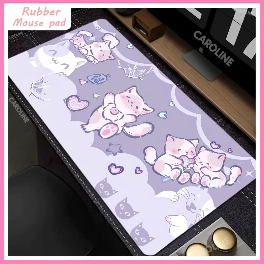 Große Anime xxl Mauspad lila niedlichen Katze Spiel Zubehör kawaii Büro Computer Tastatur Mauspads PC Gamer Laptop Schreibtisch matte Image