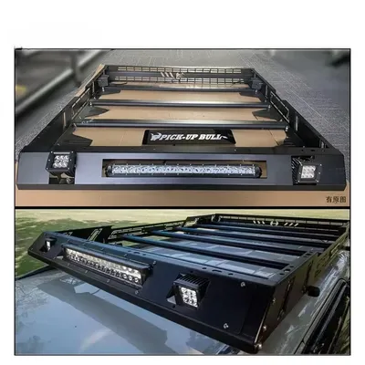 Black Steel Universal HM Roof Rack for Ranger Hilux Dmax with LED Light Luggage Basket Roof Racks for 4x4 Universal Car