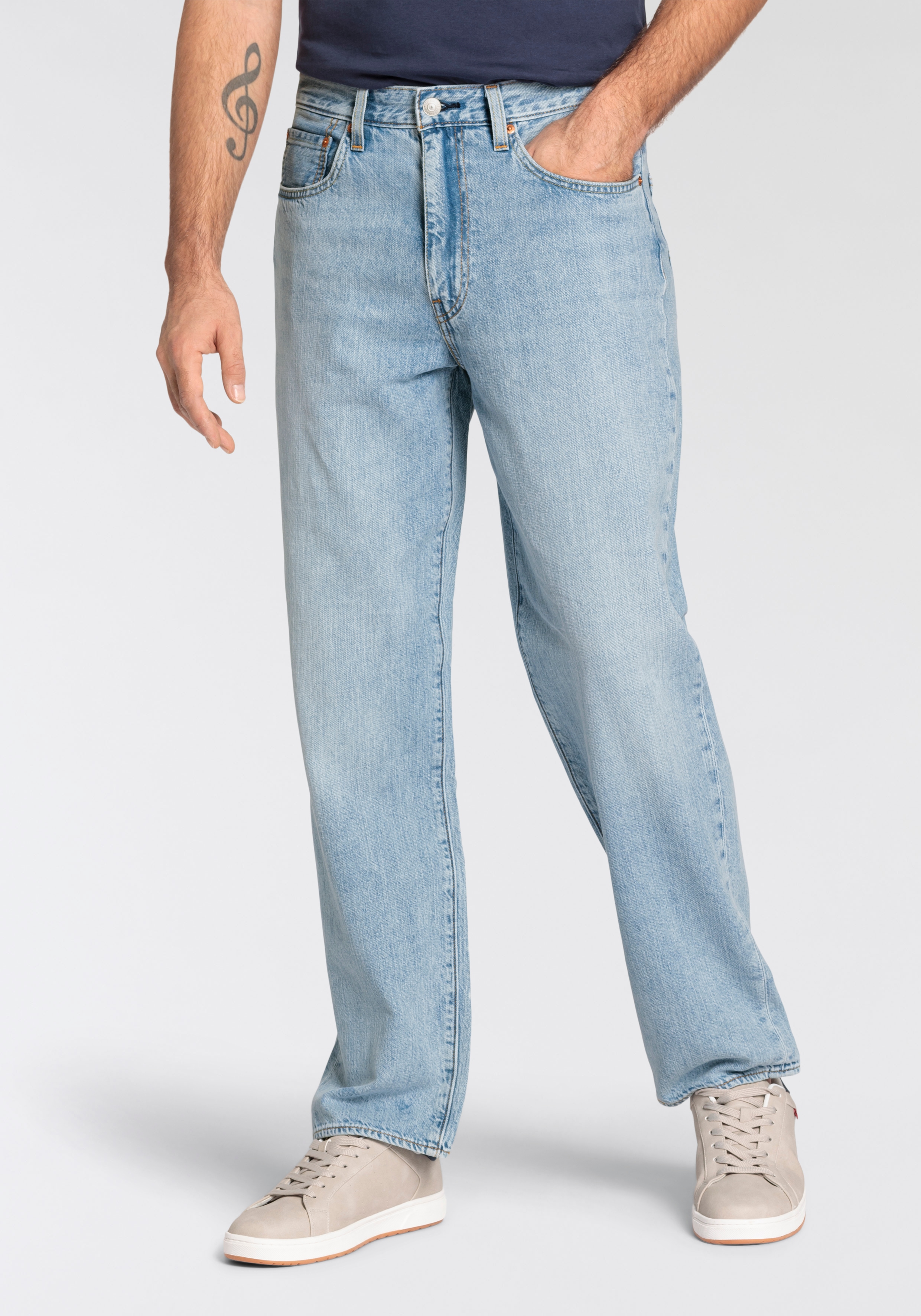 Loose-fit-Jeans LEVI'S "568 STAY LOOSE", Herren, Gr. 33, Länge 34, blau (varsity academia ltw), Denim/Jeans, Obermaterial: 82% Baumwolle, 18% Leinen, loose fit lang, Jeans, mit Leinenanteil