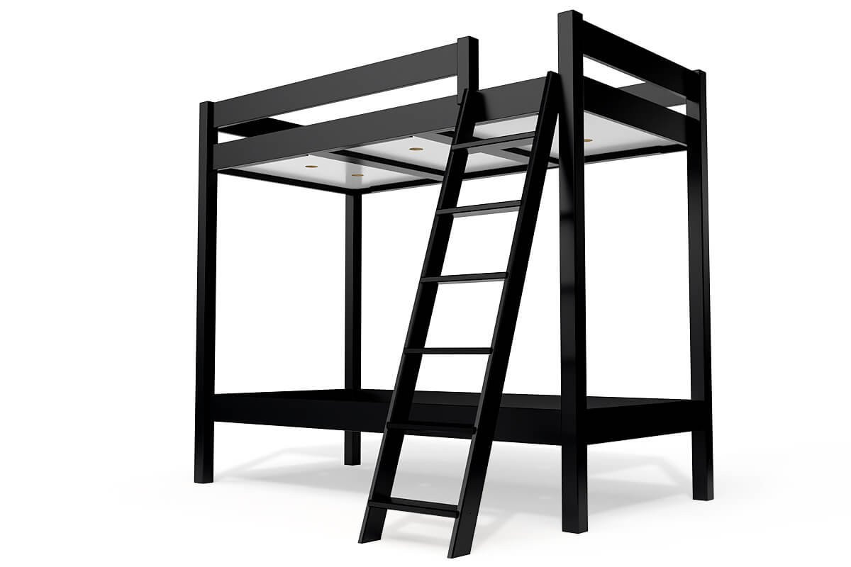 Lit superposé 2 places 90x190 échelle inclinée bois ABC - Noir