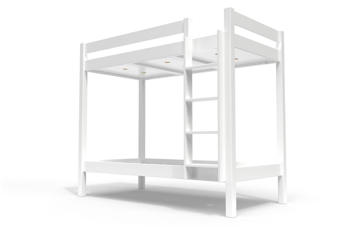 Lit superposé 2 places 90x190 échelle droite bois ABC - Blanc