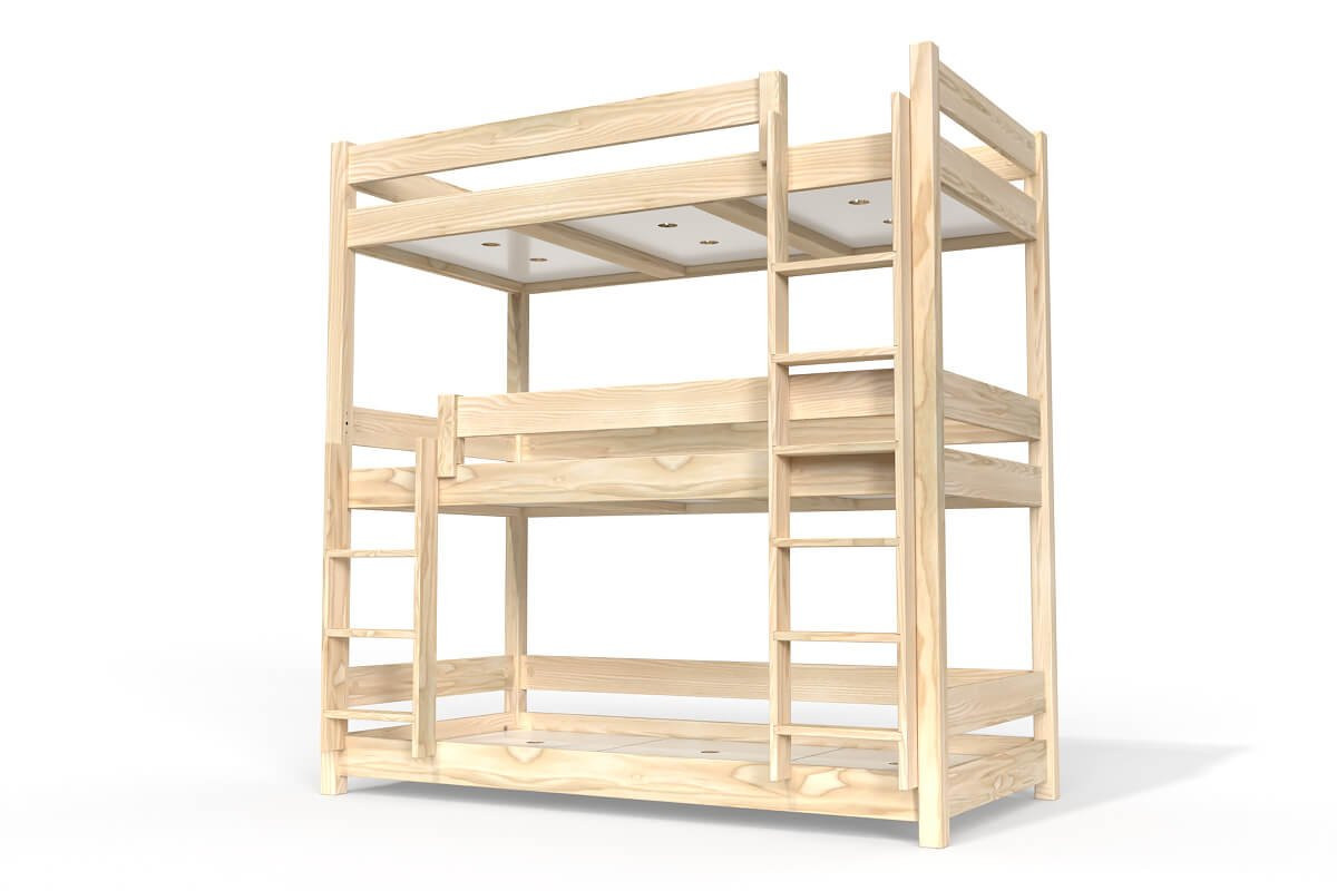 Lit superposé 3 places 90x190 en bois massif ABC - Brut (sans vernis)