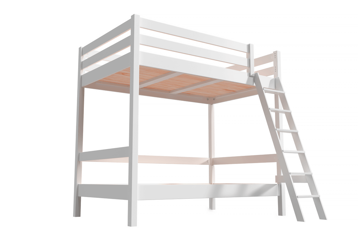 Lit superposé adulte 120x200 double 2 places échelle bois Sylvia - Blanc