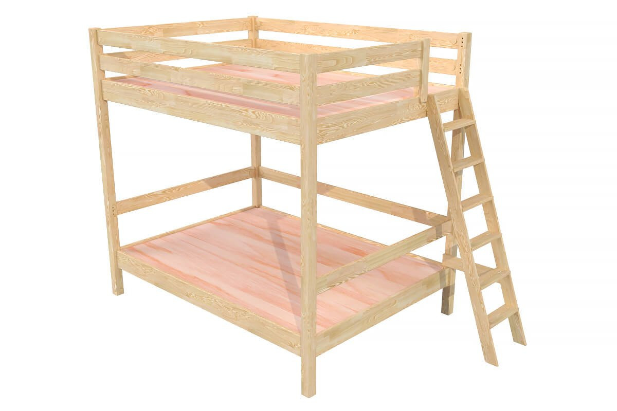 Lit double superposé Sylvia 160x200 avec échelle - Brut (sans vernis)