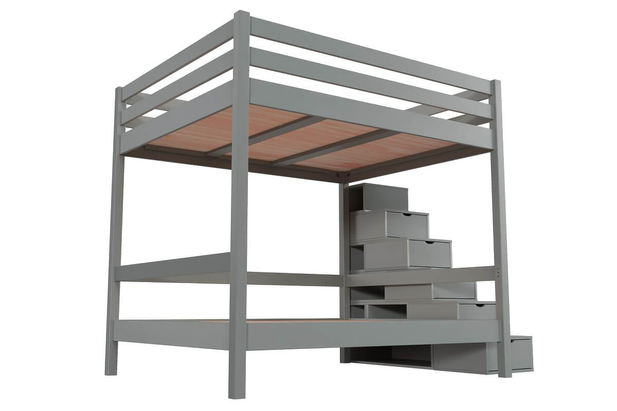 Lit superposé 160x200 double escalier cube Sylvia - Gris