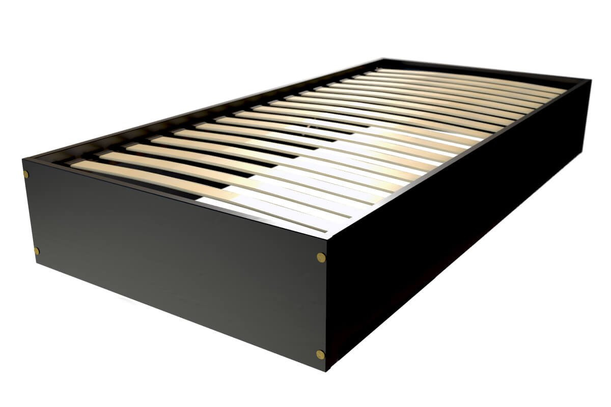 Lit coffre 90x200 - 1 place bois massif - Noir