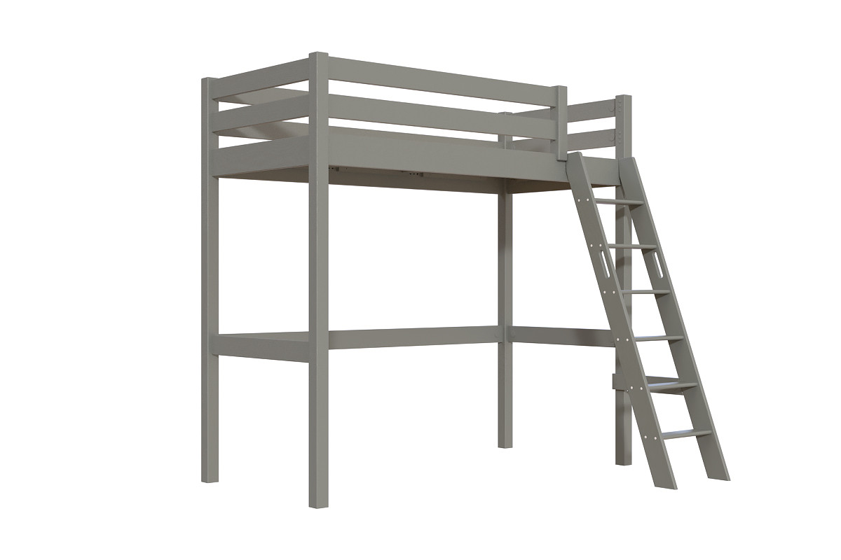 Lit mezzanine 1 place bois Sylvia 90x200 échelle inclinée - Gris