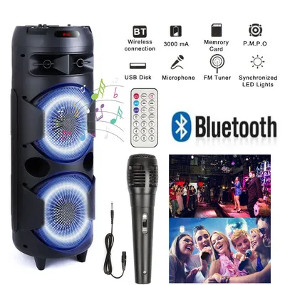 5000W Portable Bluetooth Speaker Heavy Bass Dual 8 " Subwoofer Sound System Party Led Light