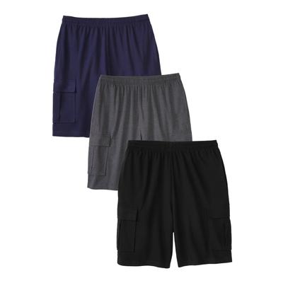 Men's Big & Tall Lightweight Jersey Cargo Shorts, 3-Pack by KingSize in Assorted Basic (Size 3XL)