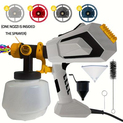 TEMU 1 Set Paint Sprayer, 700w Fence Paint Sprayer With 1200ml Container, Hvlp Electric Spray With 4 Brass Nozzles And 3 Patterns For Fences, Sheds, Walls, Ceiling, Cabinets, Doors, Furniture Image