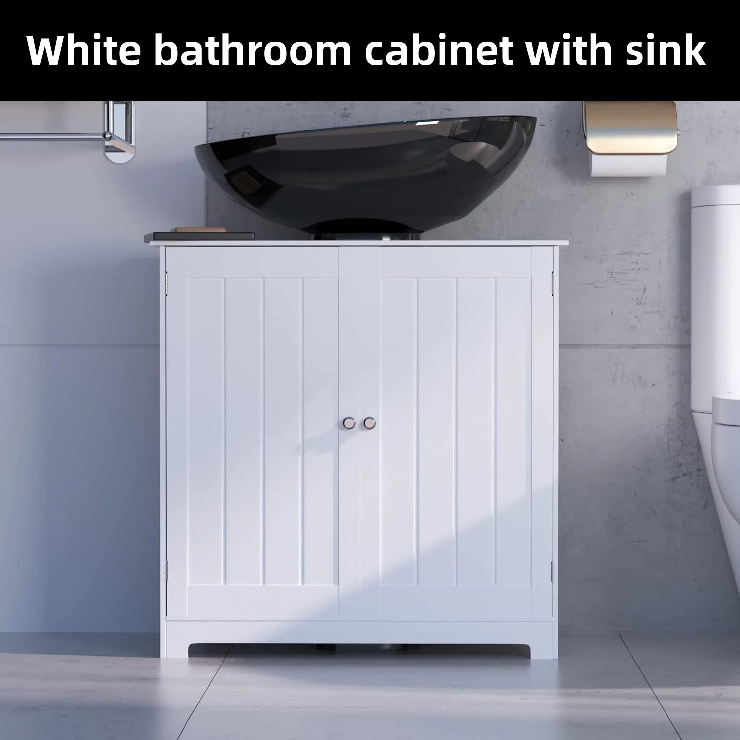 BRIEFNESS Mobiletto portaoggetti per lavabo Mobiletto lavabo bianco Mobiletto da bagno a 2 ante Scaffali regolabili Mobiletto base lavabo