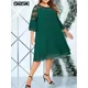 GIBSIE Plus Size Elegante ricamato in maglia patchwork abito in chiffon donna primavera estate o-collo manica svasata abiti longuette a strati