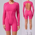 New Pad Nylon Donna Body Fitness Yoga Set Splicing Exposed V Butt One-Piece Set manica lunga Palestra Sport Push Up Tuta