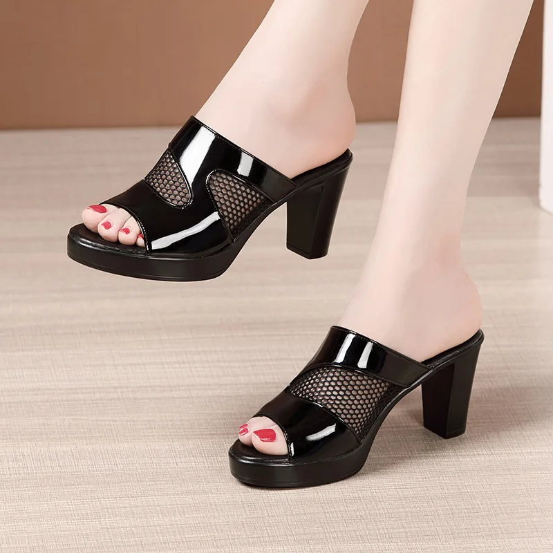 Mesh Sommer Hausschuhe Damenschuhe für Damen Sandalen Peep Toe außerhalb Damen Gummi pantoffel weibliche Plateaus andalen