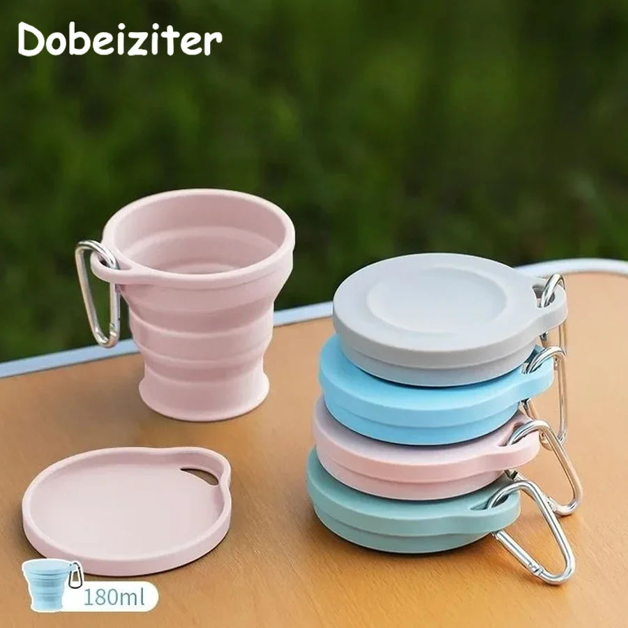 180ML Wasser Tasse Faltbar mit Deckel Kaffee Outdoor Reise Tragbare Trinken Tee Teleskop 1PC Falten Mini Silikon liefert Image