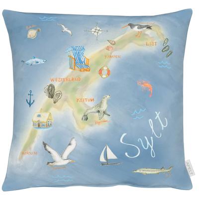 Dekokissen APELT "6746", blau (blau, grün, bedruckt), B:45cm H:5cm L:45cm, Polyester, Baumwolle, Dekokissen_Sitzkissen_Kissenhüllen Image