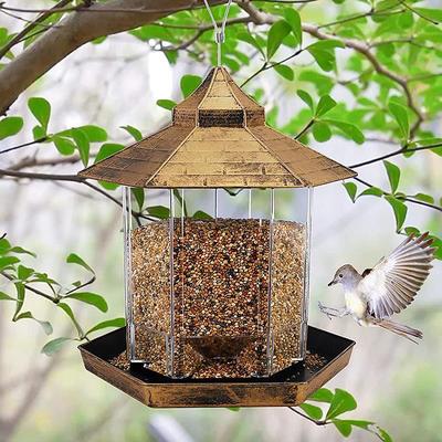 Bird Feeders Hanging Squirrel Proof Bird Feeder Plastic Bird Seed Feeder With Hexagonal Roof See Through Bird Feeder On Window Bird Feeders For Small Birds Goldfinch Feeder