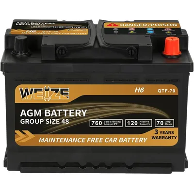 Platinum AGM Battery BCI Group 48-12v 70ah H6 Size 48 Automotive Battery, 120RC, 760CCA