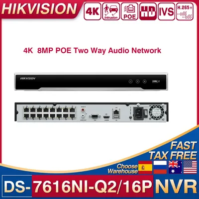 Original Hikvision 4k 8mp 16CH 16POE DS-7616NI-Q2/16P NVR Two Way Audio Network Video Recorder