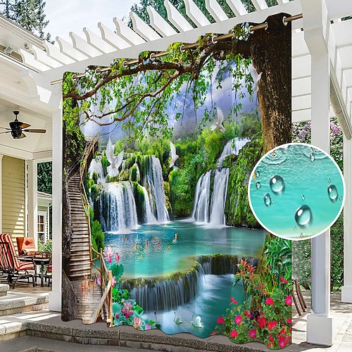 Wasserdichte Outdoor Vorhang Außenvorhänge für die Hochzeitsterrasse im Innenbereich, dicke Sichtschutz-Ösenvorhänge für Hochzeitsschlafzimmer, Wohnzimmer, Veranda, Pergola, Cabana, 1 Panel Image