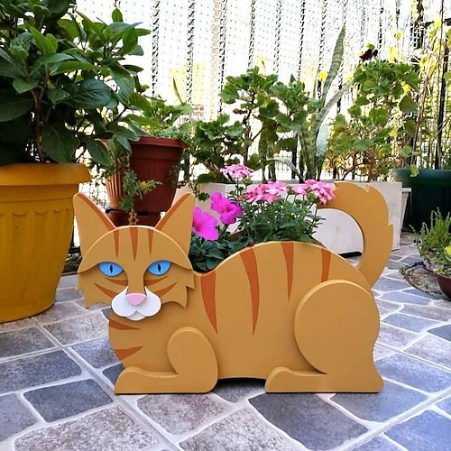 Pflanzgefäße für den Garten, niedlicher Hund, Katze, Tierform, Cartoon-Blumenübertopf, Sukkulenten-Pflanzgefäß für lebende oder künstliche Pflanzen für den Balkon zu Hause, Gartendekoration Image