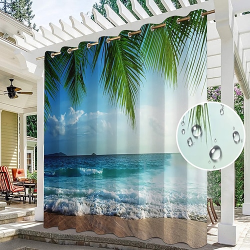 Wasserdichte Outdoor Vorhang für drinnen und draußen, Sonnenblumen, für Hochzeitsterrasse, dicke Sichtschutz-Ösenvorhänge für Hochzeitsschlafzimmer, Wohnzimmer, Veranda, Pergola, Cabana Image