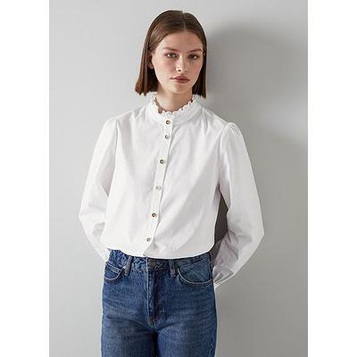 Cecile White Cotton Ruffle Blouse, White